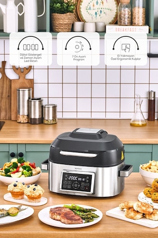 Karaca Gastro Grill 6 Kişilik Geniş Hacim Airfryer Air Grill ve Izgara Makinesi