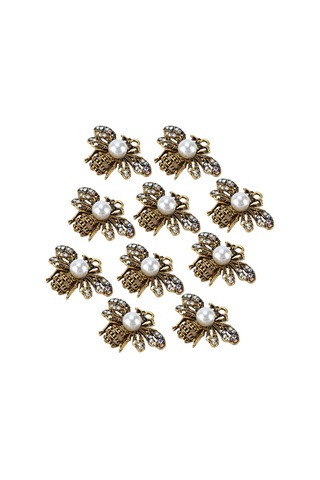 Lemestar Gümüş Altın Renkli Ab Pırlanta Arı Desenli Broş 10 Adet , 2.5x3.5cm, Allüminyum Malzeme, Giyim Ayakkabı Çanta Dekorasyon Aksesuarı Çok Renkli