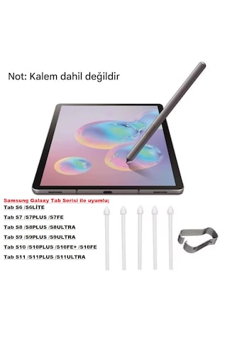 Samsung  Uyumlu S Pen Uç Galaxy Tab S Serisi İle Uyumlu Lite,fe,ultra S6,s7,s8,s9,s10,s11 5 Adet Beyaz