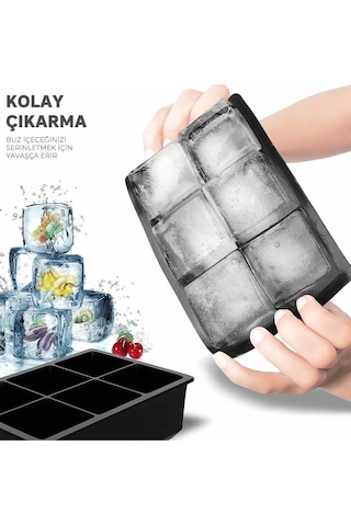 6 Lı Büyük Boy Kare Silikon Buz Kalıbı Mıt1073 Silikon Gri Diğer