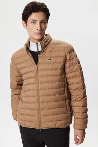 Lacoste Down Fill Jacket Kaztüyü Dolgu Gizli Kapüşonlu Açık Kahverengi Mont Kahverengi