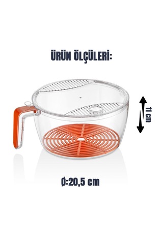 Dayanıklı Saplı Şeffaf Sebze & Meyve Süzgeci Kolay Yıkama Ve Süzme Gri