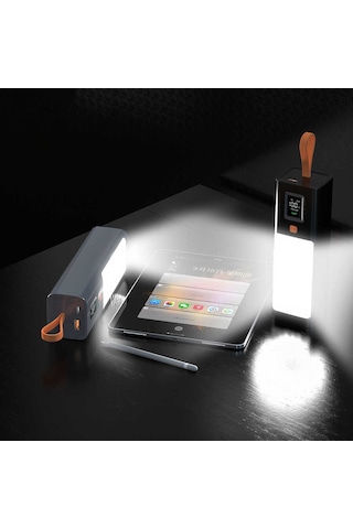 Işık Kaynağı: 20000 Mah Powerbank, Type-c Ve Usb Girişli, Hızlı Şarj, El Feneri, Dijital Göstergeli Gri