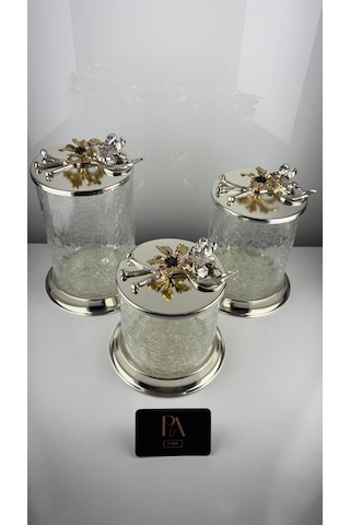 Çay Kahve Şekerlik Kavanoz Sunumluk Söz Nişan Kız İsteme Çikolatalık Dekoratif Obje Biblo Süs Eşya Çatlak Görünüm Gümüş