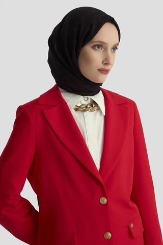 Armine Trend Gold Düğmeli Astarlı Blazer Ceket Kırmızı 25kt520