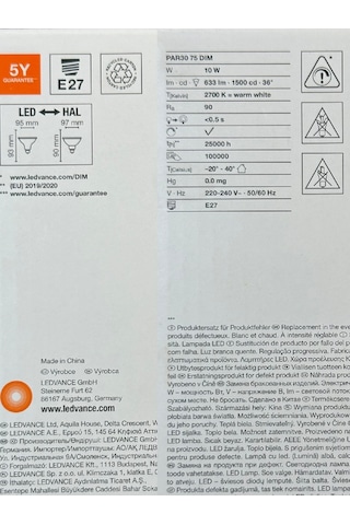 Osram Ledvance 10w 75w 2700k Sarı Işık Par30 E27 Duylu Dim Edilebilir Led Spot 10 Adet