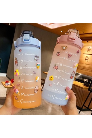 Novahub Yaz Büyük Kapasiteli Spor Fitness Tartı Pipetli Kupa Çoklu Renk Seçenekleri Taşınabilir Açık Hava Seyahati Yetişkin Öğrenci Yurt İçi İçme Kettle Gradyan Mavi Turuncu + Rastgele Çıkartmalar + Rastgele Aksesuarlar 2000ml Çok Renkli