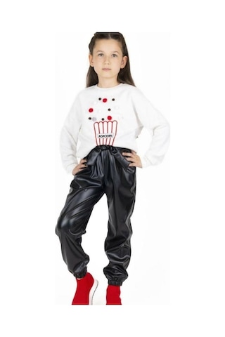 Kız Çocuk Popcorn Baskılı Sweatshirt-13493 Ekru