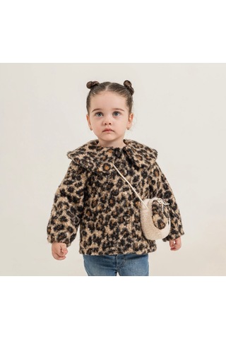 Cocosiss Leoparlı Çantalı Kız Mont 2766 Kahverengi