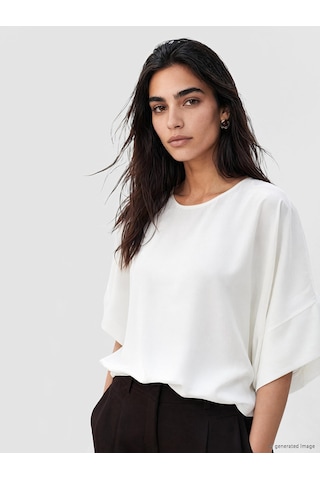 Lcw Vision Beyaz Bisiklet Yaka İspanyol Kol Oversize Bluz