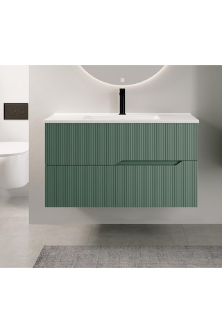 Denko Tiran 85 Cm Beyoğlu Yeşil Banyo Dolabı Takımı Ve Boy Dolabı Beyaz