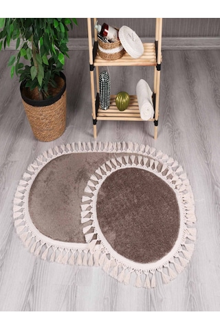 My Evilla Modern Simirna Dekoratif Peluş Oval Ponpon Saçaklı Klozet Takımı 001