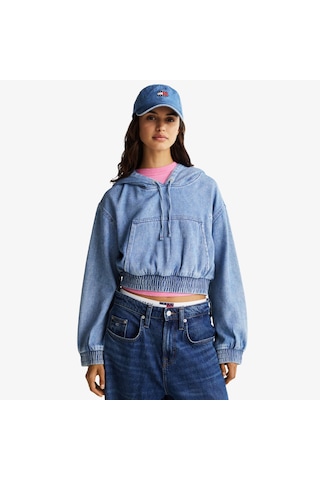 Tommy Hilfiger Tjw Denim Cropped Kadın Mavi Hoodie - Dw0dw20539 Mavi