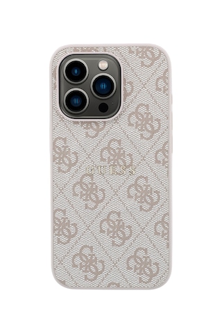 İphone 15 Pro Uyumlu Kılıf Guess Lisanslı M-safe Kabartmalı 4g Desenli Yazı Logolu Kapak Pembe