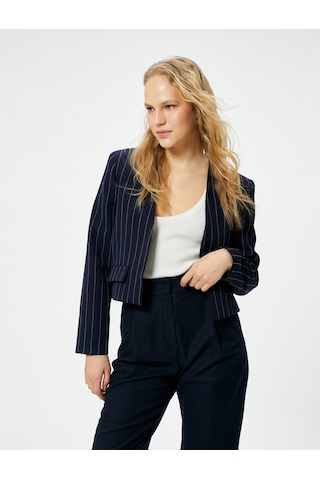 Koton Blazer Ceket Kapaklı Cepli Standart Kesim Lacivert Çizgili 4sak50047uw Lacivert