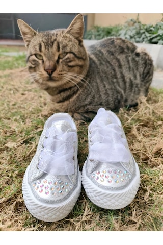 Scarpe Magiche Kristal Prenses Spor Ayakkabı 31-35 Numara Arası Işıksızdır Gümüş