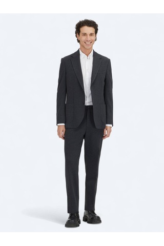 Antrasit Düz Modern Fit Pamuk Karışımlı Örme Takım Elbise Antrasit
