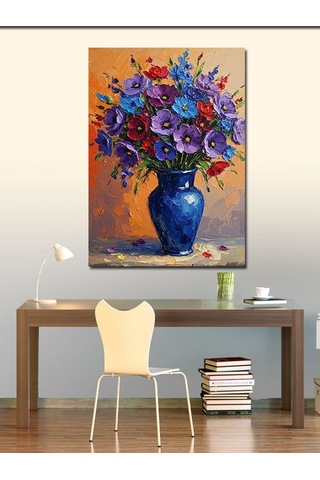 Kanvas Tablo Vazoda Renkli Çiçekler 50cmx70cm
