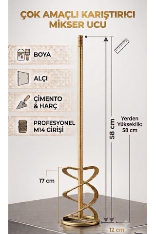 Dayanıklı Metal Harç Ve Boya Karıştırıcı Vidalı Matkap Ucu - 12cm Çapında Matkap Uyumlu Harç Boya Çimento Alçı Karıştırıcı Mikser Ucu 58x17cm