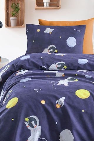 Enlora Home Baskılı Pike Takımı Tek Kişilik Astron Lacivert