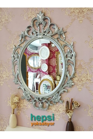 Vintage Taç Model Gümüş Renk Dekoratif Ayna