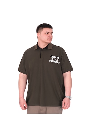 Mode Xl Büyük Beden Erkek T-shirt Polo Yaka Yourself U25310 Haki Haki