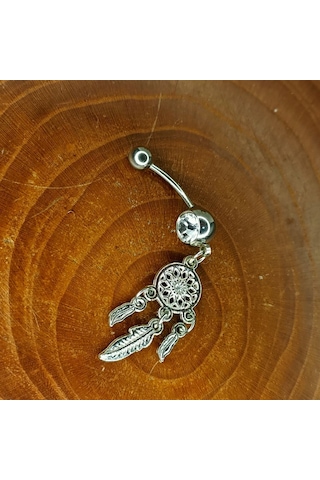 Aya Tasarım Gümüş Renk Dreamcather Model Göbek Pierceing Gümüş