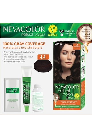 Nevacolor Natural Colors 4.4 Orta Kestane - Kalıcı Krem Saç Boyası Seti
