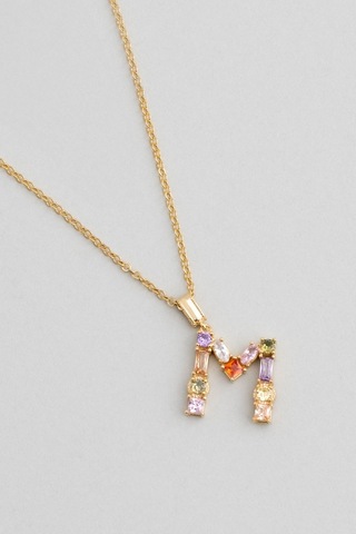 Mini M Harfi Günışığı Renkli 18 Ayar Sarı Altın Kaplama Gümüş Kolye