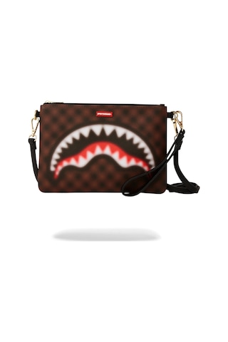 Sprayground Sharks In Paris Blur Clutch, Unisex Vegan Deri El Çantası Kahverengi