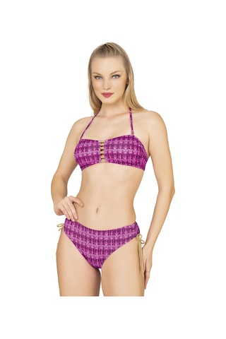 Endeep Kadın Pembe Parıltılı Straplez İp Detaylı Bikini Takımı Pembe
