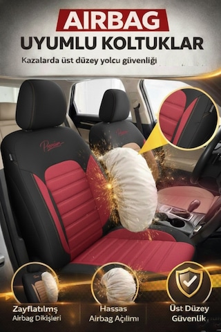 Premium Serisi Lüks Keten Üniversal Oto Koltuk Kılıfı - 5 Koltuk Tam Set Bordo