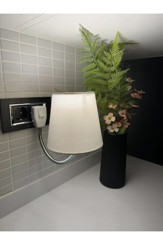 Beyaz Soket Gece Lambası Esnek Kollu Dekoratif Priz Lambası Başuc Bej