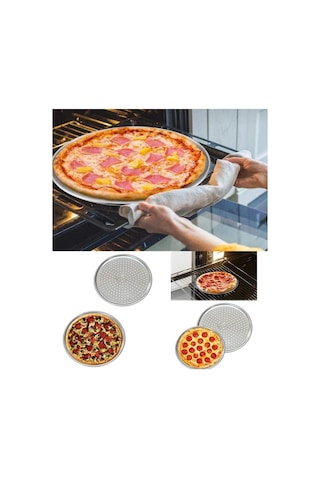 Tr Paslanmaz Çelik Pizza Tepsisi,delikli Lahmacun Ve Pizza Tavası,fırın Tepisisi 36 Cm Büyük Boy Genel