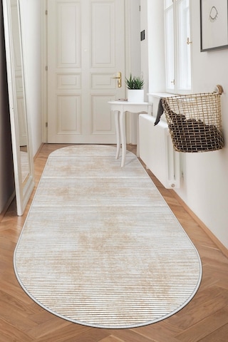 West Home Makinede Yıkanabilir Kaymaz Taban Leke Tutmaz Oval Yolluk Ev Dekorasyonu İçin Bej Kesme Yolluk 610 Beige Oval Yolluk