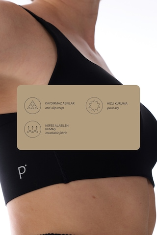 Penti Siyah Stretch360 Orta Destek Çapraz Sırt Detaylı Kaydırmaz Askılı Cross Back Spor Sütyeni