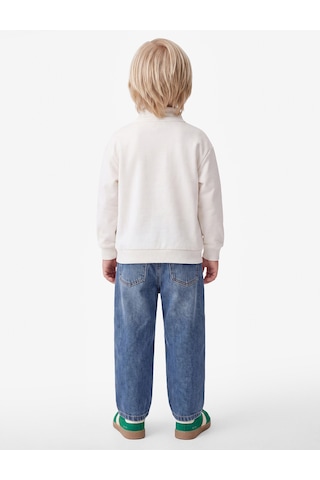 Koton Ayıcık Detaylı Yarım Fermuarlı Uzun Kollu Dik Yaka Oversize Sweatshirt Ekru 7wmb10066tk