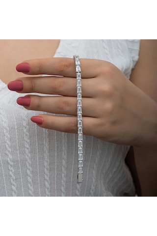 Blackcraft Gümüş Beyaz Taşlı Su Yolu Kadın Bileklik Bc-2cf084