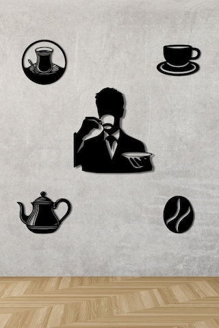Ahşap Tablo Dekoratif Duvar Süsü Kahve Ve Çay Temalı Kafe Ve Çay Ocakları İçin Siyah Renk