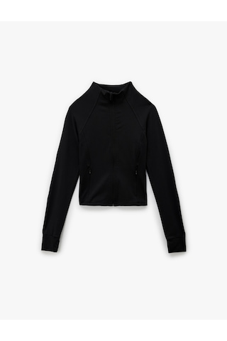 Koton Slim Fit Uzun Kollu Fermuarlı Dik Yaka Spor Sweatshirt Siyah 6wak10065nk Siyah