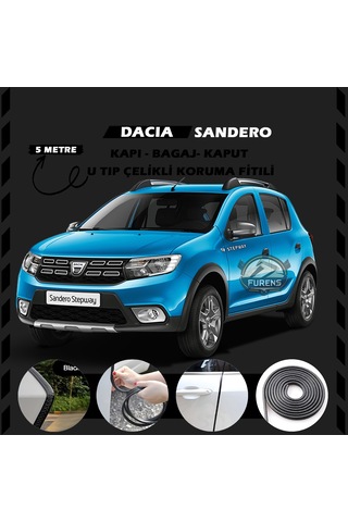 Dacia Sandero Oto Araç Kapı Koruma Fitili 5 Metre Parlak Siyah Renk