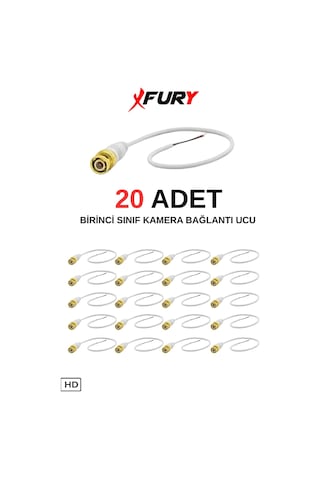 Fury 20 Adet A Kalite Kablolu Hazır Bnc Kablolu Konnektör