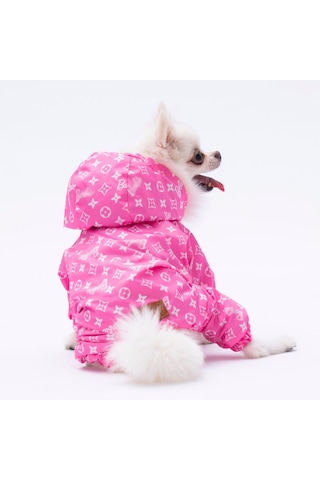 Pembe Desenli Tulum Yağmurluk Köpek Kıyafeti Köpek Yağmurluğu