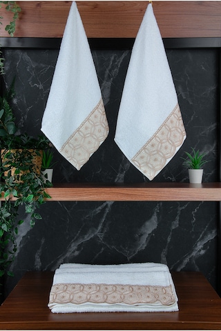 Dantelli Güpürlü Lüks %100 Pamuk Çeyizlik 6 Lı El Yüz Havlu Seti 40x70 - Sarı - 4400 Sarı