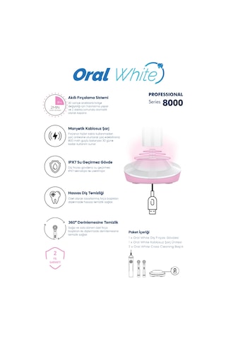 Oral White Professional Series 8000 Şarjlı Diş Fırçası Pembe