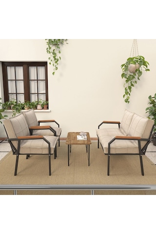 Mygusi Hayal Balkon, Bahçe, Cafe - Metal Kanepe Koltuk Takımı - 2+1+1 Sehaplı Krem