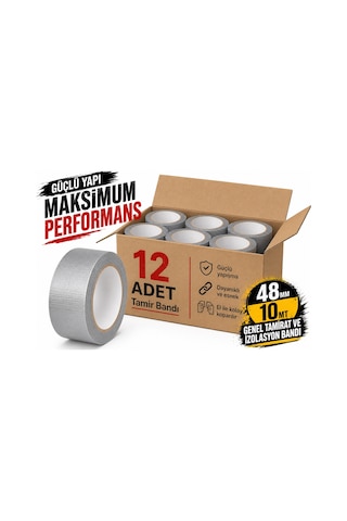 Sanplaza Gri Tamir ve İzolasyon Bandı 48mm 10mt Suya Dayanıklı Duct Tape Sırdırmazlık Bandı 12 Adet