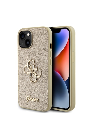 Apple Uyumlu iPhone 15 Kılıf Guess Lisanslı 4g Büyük Metal Logolu Glitter Kapak Siyah