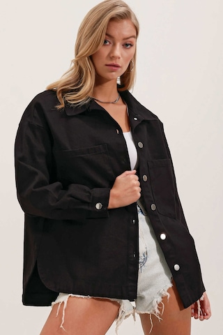 Gabria Çift Cep Gabardin Ceket Siyah