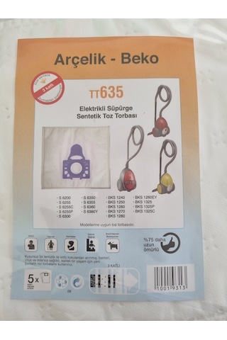 Arçelik Uyumlu S 6300 6350 6355 6355yp 6360 6380y Toz Torbası Sentetik 5 Adet